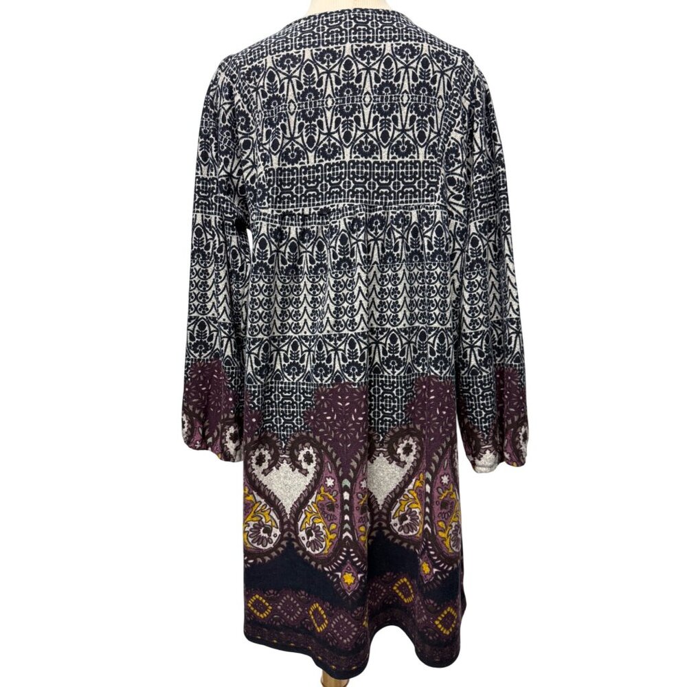 XL Sacred Threads Embroidered Boho Festival Blue Gray Plush Paisley Dress - Picture 6 of 11